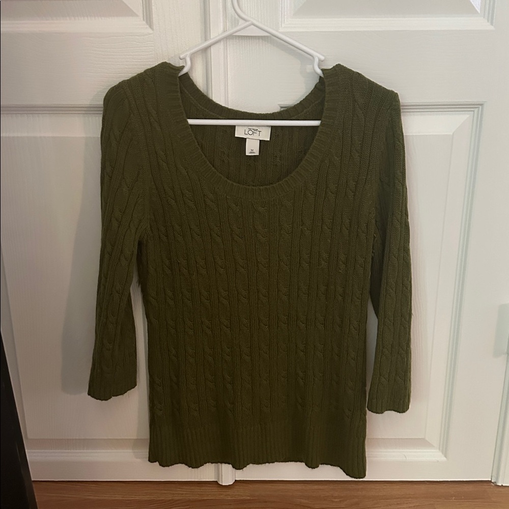LOFT Olive Green Cable Knit Sweater